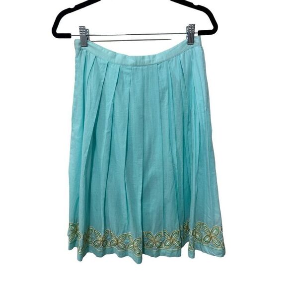Tommy Bahama Turquoise Floral Embroidered Pleated Knee-Length Skirt Size 4 - Picture 7 of 9